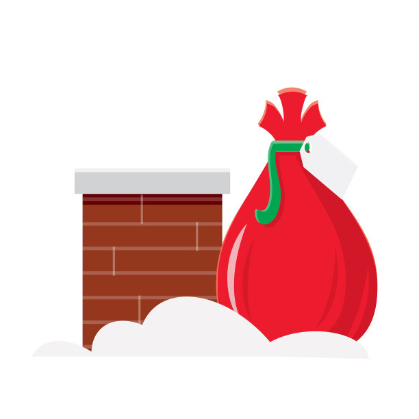 圣诞平面设计图标烟囱和圣诞老人的袋子在屋顶图片下载