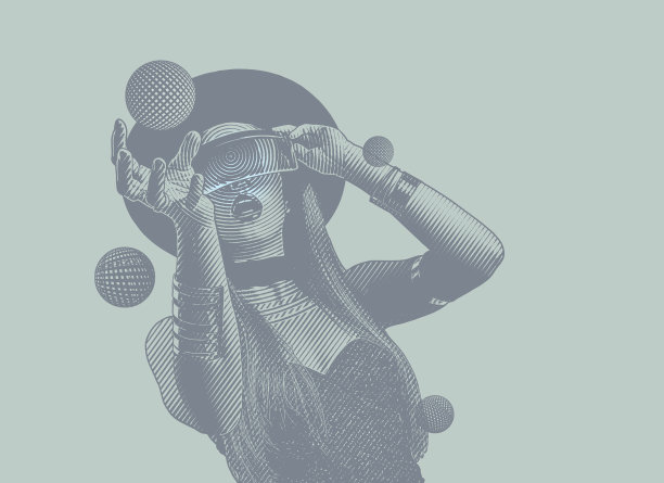 美丽的年轻女子使用虚拟现实模拟器和达到图片下载