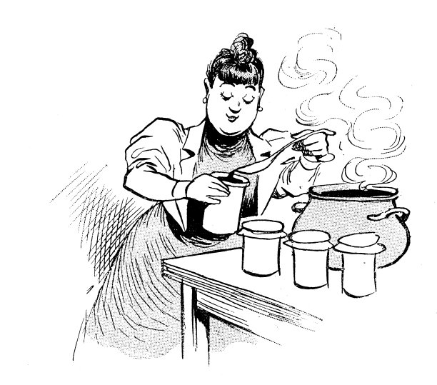 古董幽默漫画插图:女人装罐子图片下载