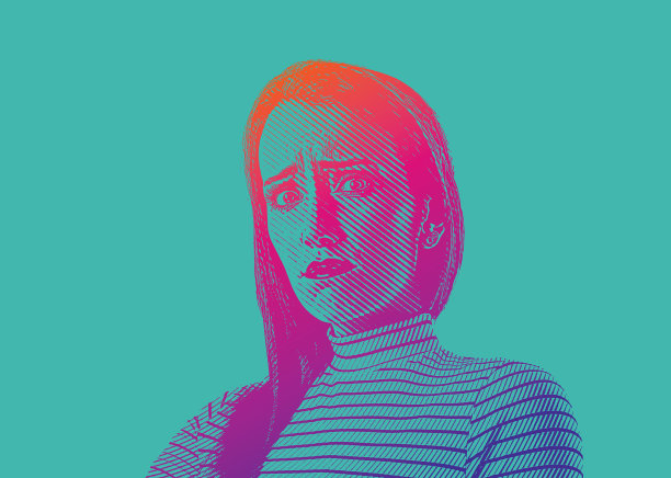 一个年轻女人的特写与紧张的面部表情图片下载