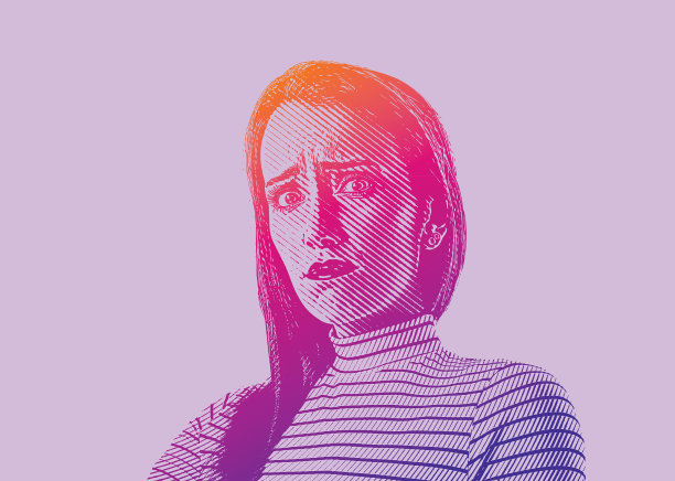 一个年轻女人的特写与紧张的面部表情图片下载