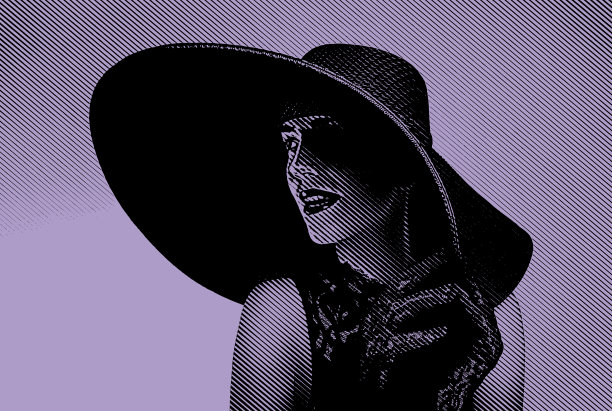 迷人的年轻女子在复古宽边帽图片下载