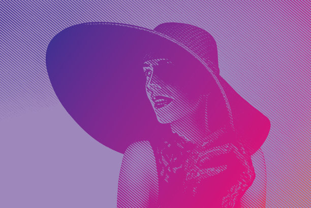 迷人的年轻女子戴着复古宽边帽图片下载