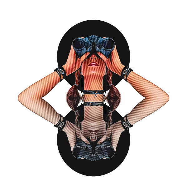 年轻的潮女人带着望远镜图片下载