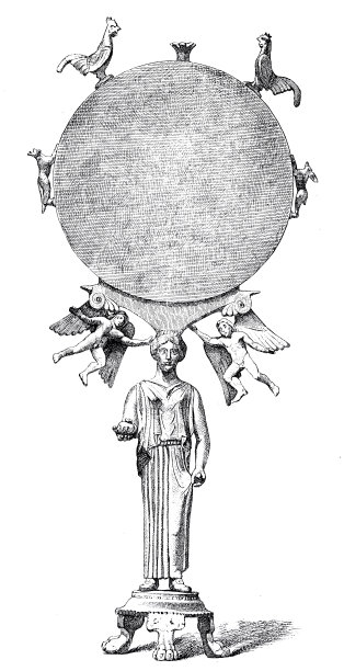 古希腊:铜制站立镜，镀有抛光银盘，阿佛洛狄忒雕像图片下载