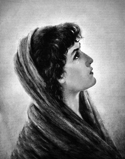 一名头上戴着围巾的年轻女子的肖像-1895年图片下载