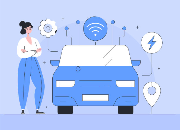 智能汽车系统平面设计卡通插图。图片下载