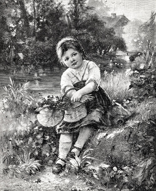 女孩在采花期间休息图片下载