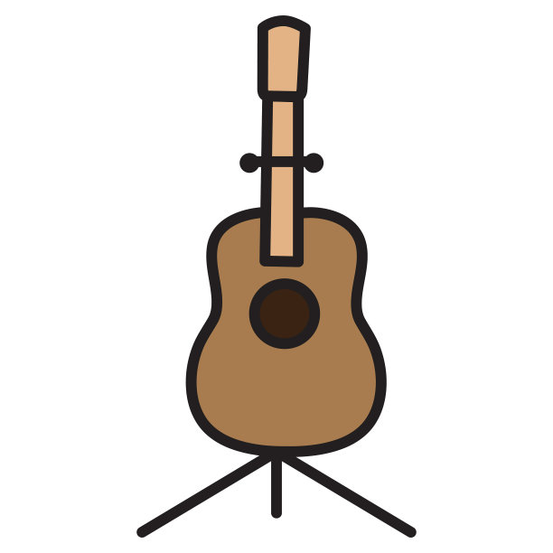 音乐商店原声吉他站细线图标上的白色背景-可编辑的笔划图片下载