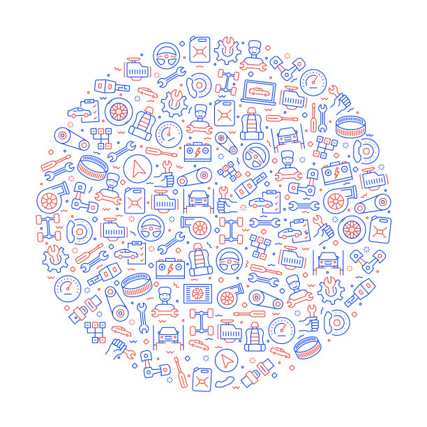 汽车服务和修理店相关的模式与图标。现代线条风格矢量插图图片下载
