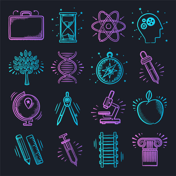 科学实验室学习霓虹灯涂鸦风格矢量图标集图片下载