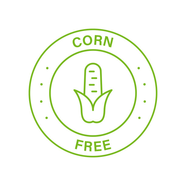 无玉米绿圈邮票。免费果糖玉米糖浆线图标。没有玉米过敏成分标签。不含玉米标志。不是玉米淀粉过敏原轮廓标志。孤立的矢量图图片下载