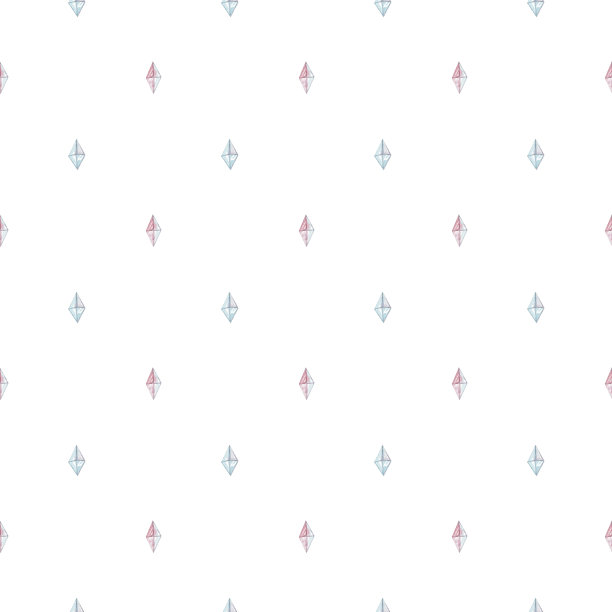 水彩无缝图案与精致的粉蓝色晶体。孤立在白色背景。神奇的集合。图片下载