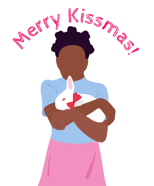 小女孩和兔子呈现粉红色图片下载