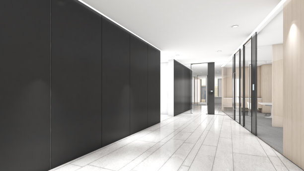 公司走廊和会议室、办公空间，3d渲染图片下载