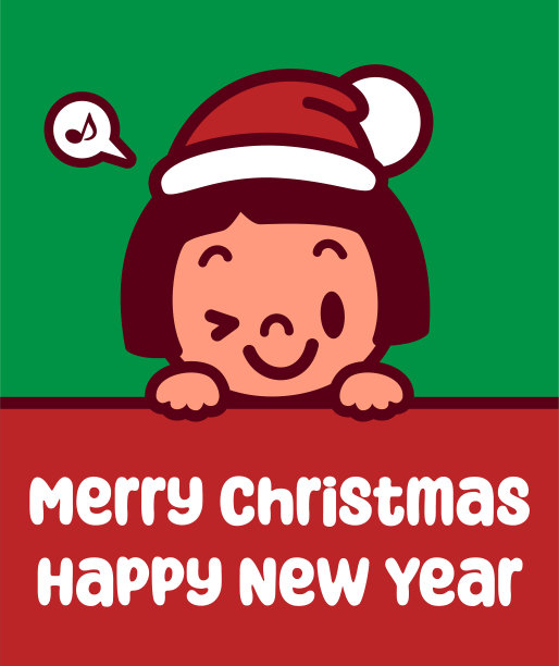 戴圣诞帽的可爱女孩祝您圣诞快乐、新年快乐图片下载