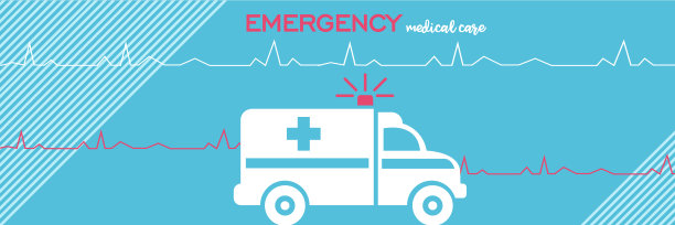 医学、保健和急救的概念在一个扁平化的风格。救护车与心脏脉动彩色抽象背景。图片下载