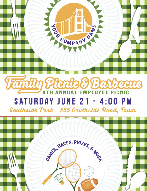 公司野餐和烧烤纸板海报模板红色图片下载