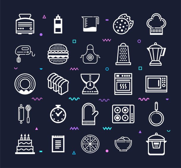 糕点糕点和烘焙艺术线风格矢量图标集图片下载