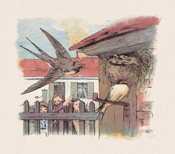 《燕子》，彩色木版画，1897年出版图片下载