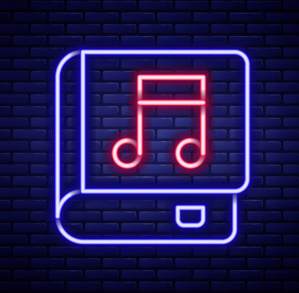 发光的霓虹灯线音频书图标隔离图片下载