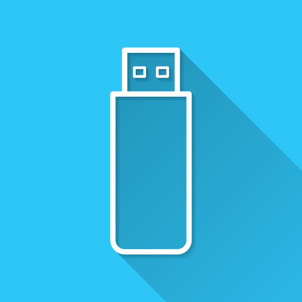 u盘。图标在蓝色背景-平面设计与长阴影图片下载