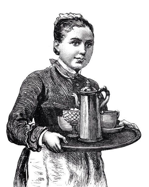 服务员端着咖啡，白色背景，腰朝上图片下载