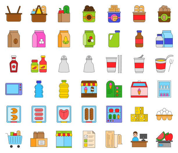杂货店相关图标设置填充风格图片下载