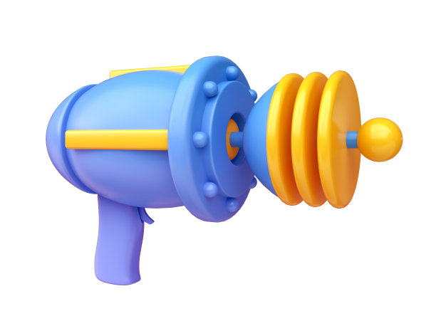 卡通外星人太空激光枪。有趣的现实玩具激光武器。可爱的彩色未来概念艺术孤立在白色背景。3 d渲染插图。图片下载