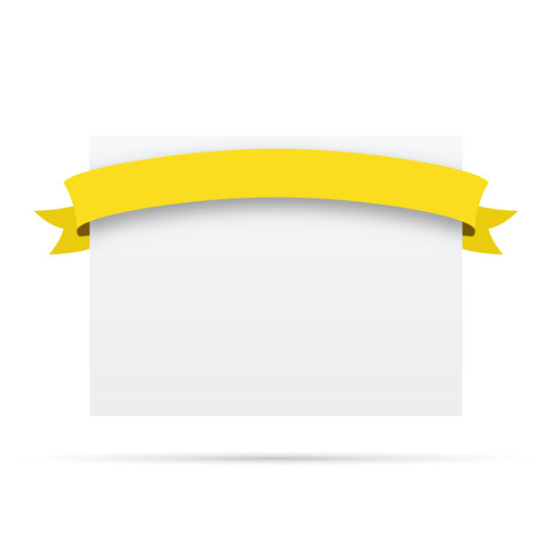 空白白色标签上的黄丝带-设计元素图片下载