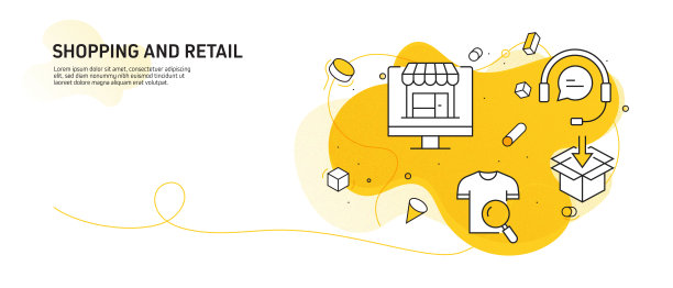 购物和零售相关的现代线条风格矢量插图图片下载