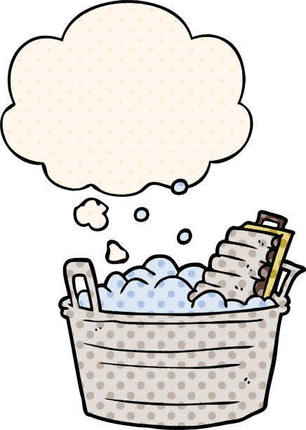 卡通旧洗衣板和水桶和思想图片下载