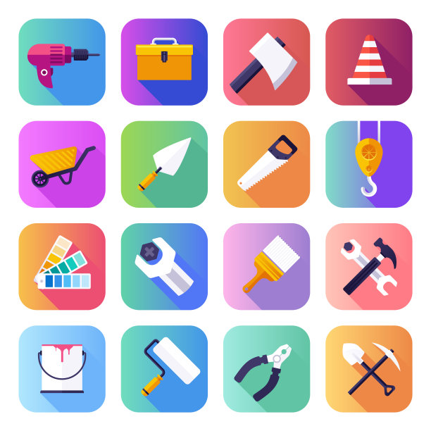 构建，修复和维护平坦平滑渐变风格矢量图标集图片下载