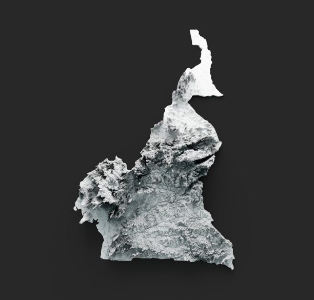 喀麦隆地图和旗帜3D地形图图片下载