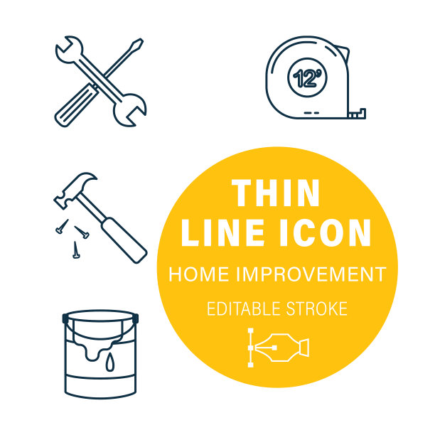 油漆和锤子DIY线图标集图片下载