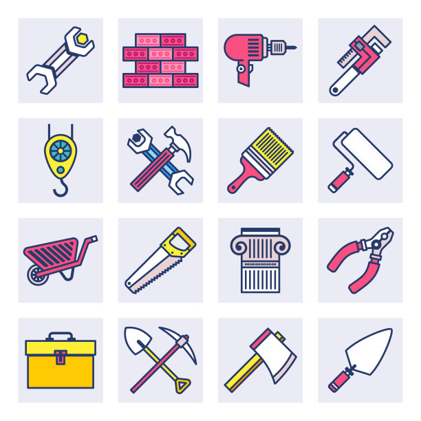 可持续建筑改造平面线条风格矢量图标集图片下载