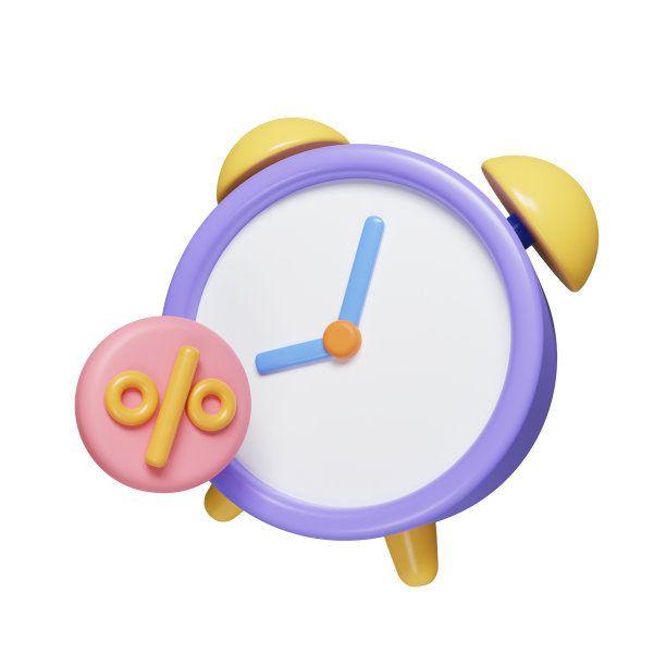 3d闹钟与百分之折扣圆标签标签。特别折扣优惠。是时候打折了。图标孤立在白色背景。3d渲染图。剪切路径。图片下载