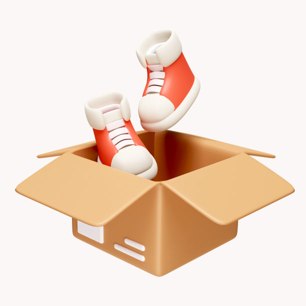 3d红色运动鞋与棕色货物纸板。鞋子购物。网上购物的概念。图标孤立在白色背景。3d渲染图。剪切路径。图片下载