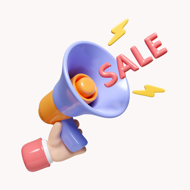 3d手持扩音器扬声器与销售折扣宣布。营销时间概念。广告和促销。图标孤立在白色背景。3d渲染图。剪切路径。图片下载