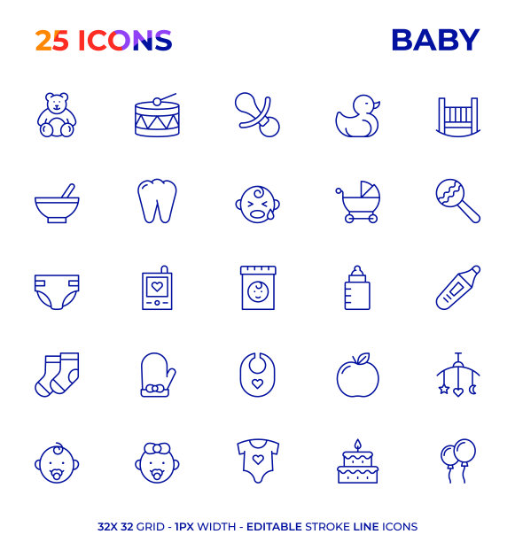 宝贝可编辑的笔画线图标系列图片下载
