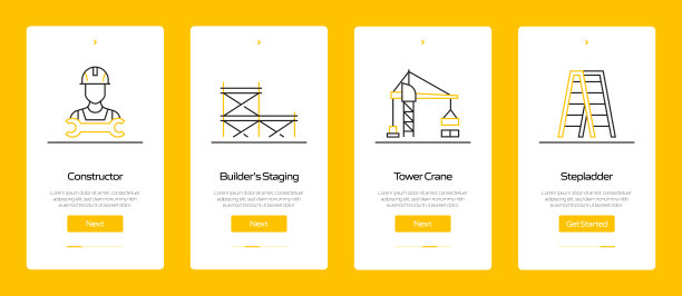 建筑行业概念平板移动应用页面屏幕图标。用户体验，UI设计模板矢量插图图片下载