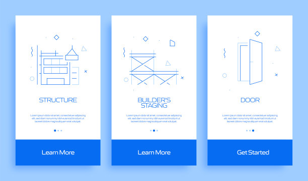 建筑行业概念平板移动应用页面屏幕图标。用户体验，UI设计模板矢量插图图片下载