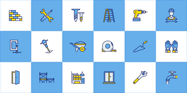 建筑行业相关的平线图标。向量符号说明。图片下载