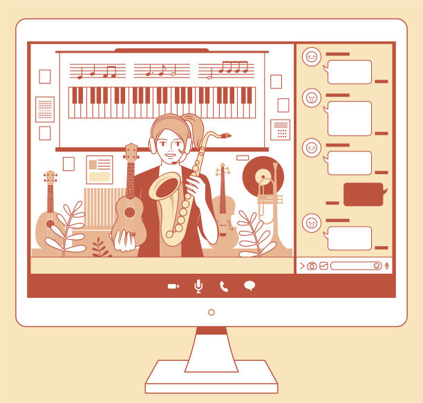 年轻的女教师(音乐家，streamer)在电脑显示器上教授在线课程，电子学习的概念图片下载