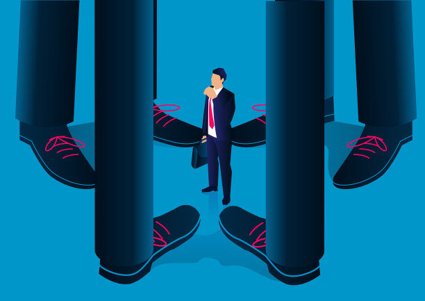 小商人站在一群巨人面前，感受着小商人的不安和压力图片下载