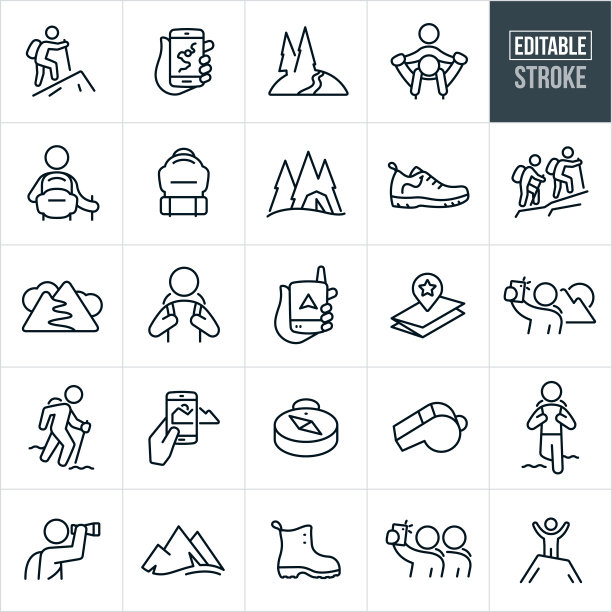 徒步细线图标-可编辑的描边图片下载