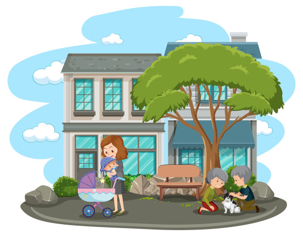 母亲抱着她的孩子和一对老夫妇在公园里独处图片下载