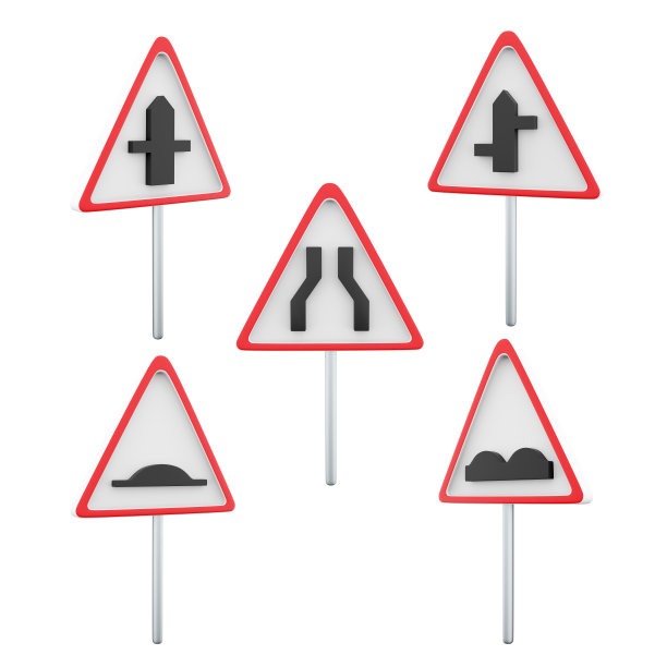 3d渲染人工凹凸不平，有二次交叉，道路狭窄，粗糙的道路标志图标集。3d渲染路标概念图标集图片下载