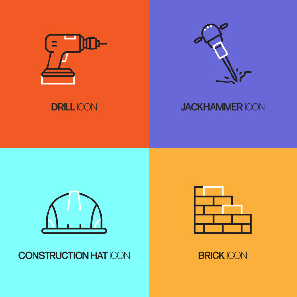 建筑行业相关线条图标。向量符号说明。图片下载