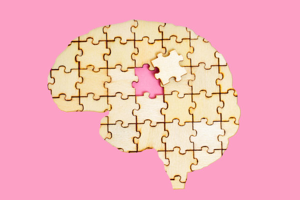 由木制拼图制成的人脑图片下载